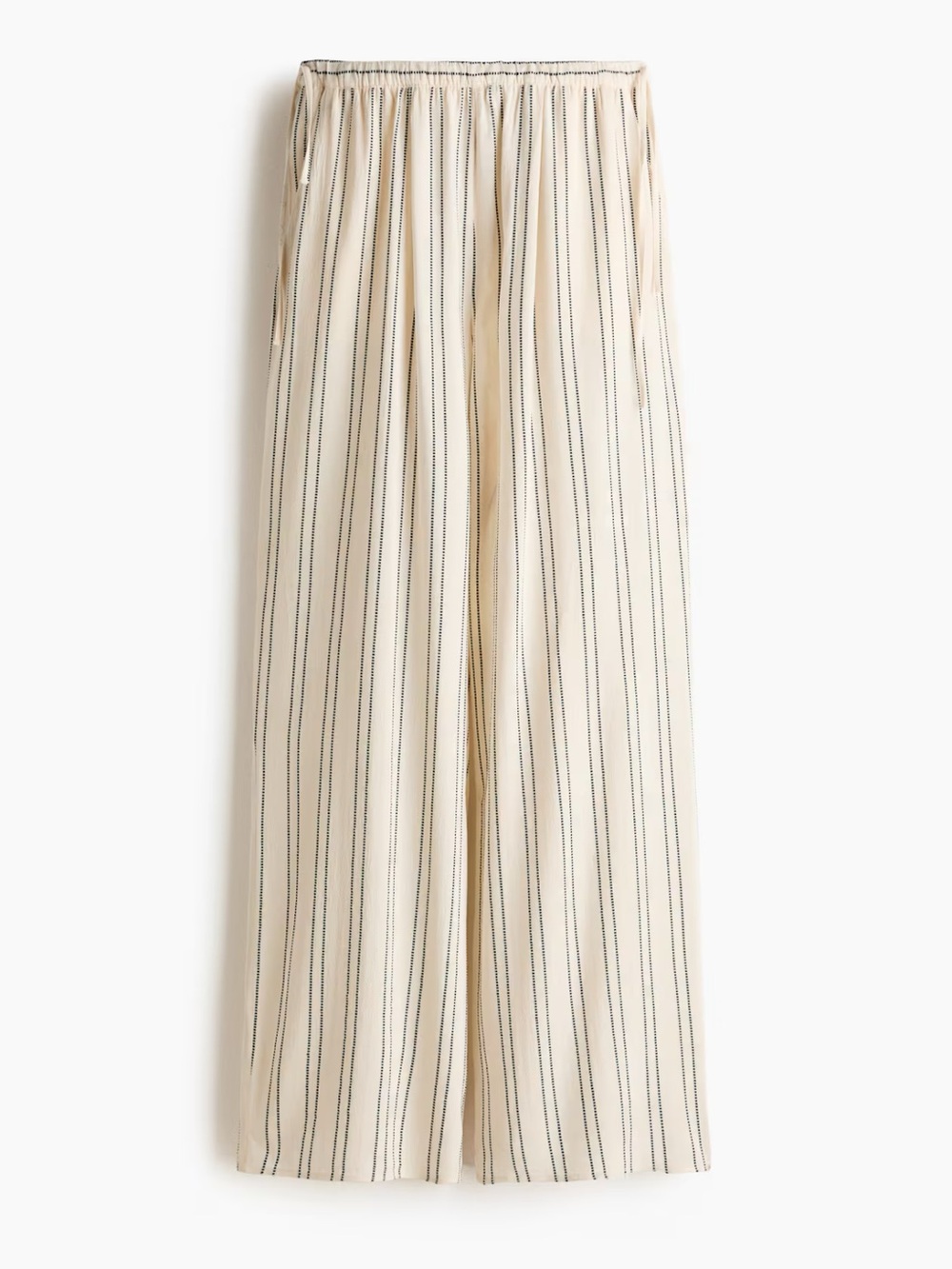H&M Cream Wide-Leg Pants with Black Pinstripes